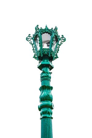 Aet of Old Vintage Street Lamp Post Lamppost Light Pole isolated on white background With clipping pathの写真素材