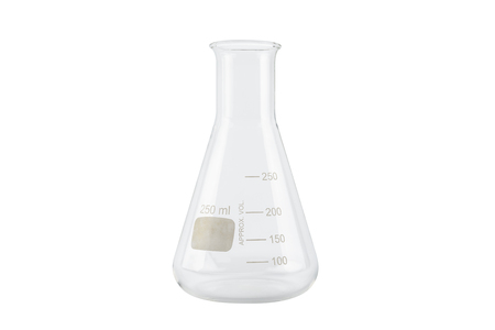 Chemical laboratory glassware, empty Erlenmeyer flask on white background with clipping pathの写真素材