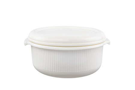 Empty containers for food isolated on white background with clipping pathの写真素材