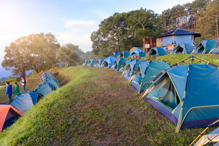 Chiang mai, Thailand - 20 NOV 2017 : Tourists and Campground tents, Mon Sone View Point, Doi Pha Hom Pok National Park,  Doi Ang Khang, mountainのeditorial素材