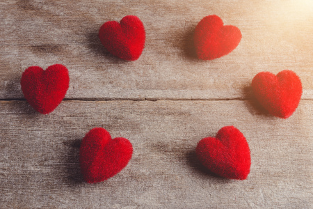 Group of Red heart on a wooden background for valentines day conceptの写真素材