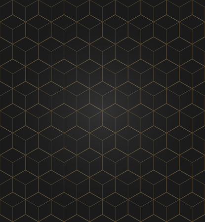 Vector 3D Gold Geometric Square Black Background seamless pattern. Modern stylish texture. Repeating tilesのイラスト素材