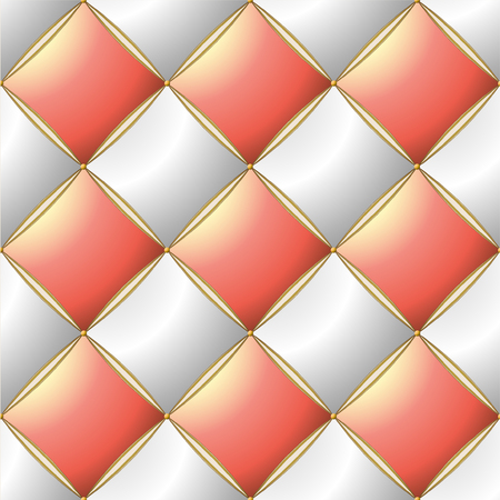 Background of Elegant Quilted Pattern Vip Pink Pastel, White and Gold line Thread Luxury Expensive Concept Decorative Upholstery Soft Texture with floral pattren on cornerのイラスト素材
