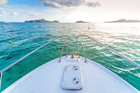 Head of boats are floating in the sea in the morning time. landscape sea view of Sattahip, Chonburi,...