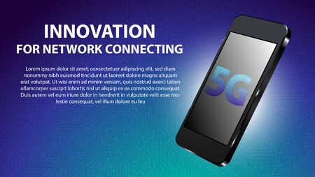 5G INNOVATION FOR NETWORK CONNECTING with circuit board is background. fastest internet technology...