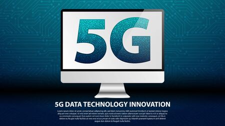 5G DATA TECHNOLOGY INNOVATION with circuit board is background. network connection, fastest internet...