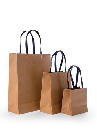 Group of mockup blank brown paper shopping bags.の写真素材