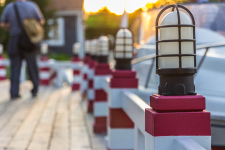 lamp posts on a pierの写真素材