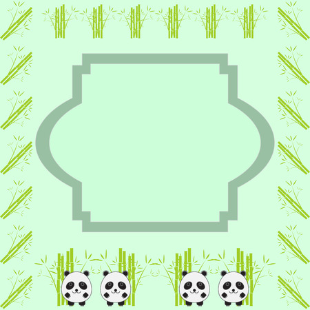 Cartoon frame - bamboo & three little pandas illustrationのイラスト素材