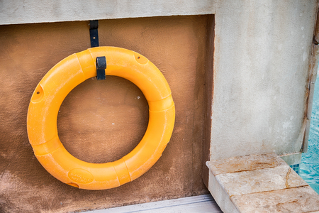 Orange lifebuoy,All Water rescue emergency equipment.の写真素材
