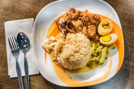 Stewed pork leg over riceの写真素材