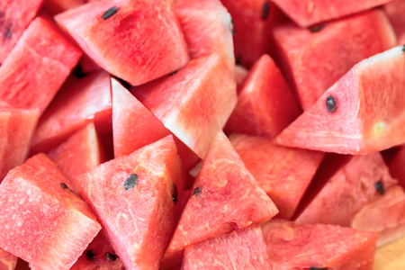 Sliced red ripe watermelon. Fruit background and texture.の写真素材