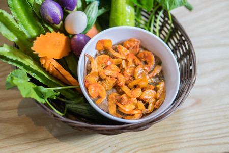 Shrimp chili dip and vegetable. thai food.の写真素材