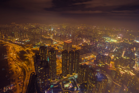 Hong Kong skyline in the evening over Victoria Harbour.の写真素材