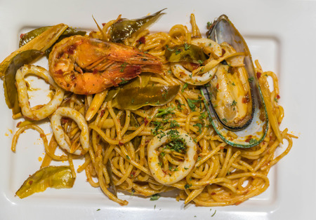 Fresh Spaghetti pasta with seafood.の写真素材