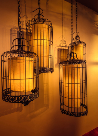 Japanese square lamp light in the restaurantの写真素材