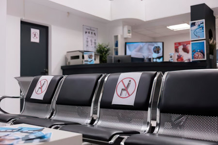 Interior of a modern beauty salon waiting area with chairs and tables