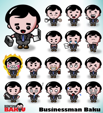 Businessman Baku in a variety of poses and facial expressions. Part of the Businessman Baku Series.のイラスト素材