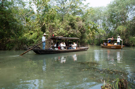 boats on the river in Hangzhou (China)のeditorial素材