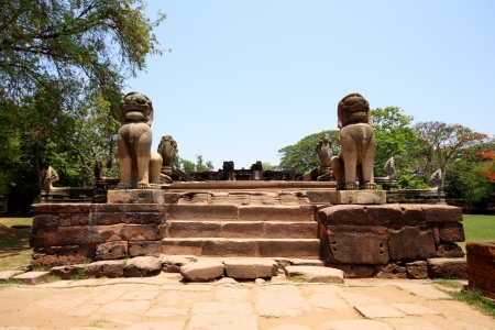 entrance of old rock castle in thailandの写真素材