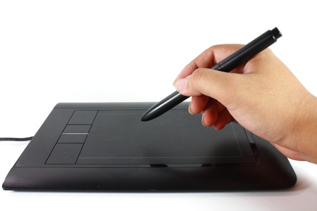 hand using computer tabletの写真素材