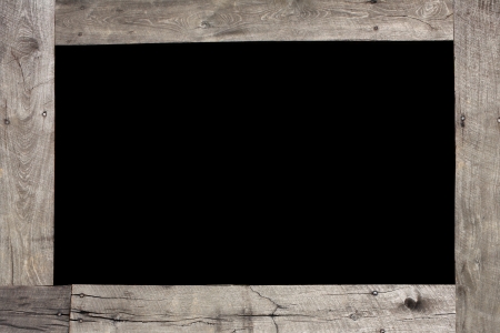 wood frame on black backgroundの写真素材