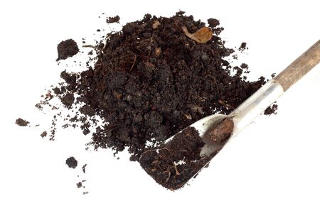 soil and little shovel isolatedの写真素材