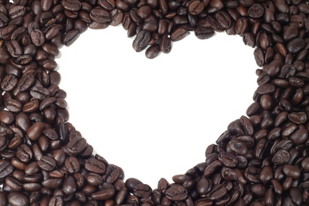 heart brown coffee beans texture frameの写真素材