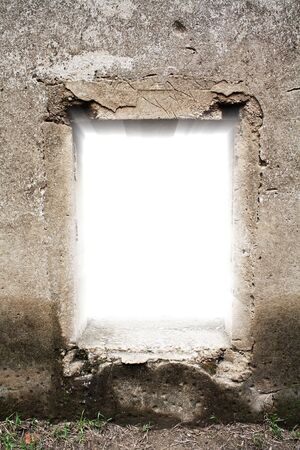 white background behind old castle windowの写真素材
