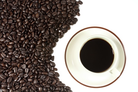 coffee cup with curved line brown coffee beans textureの写真素材