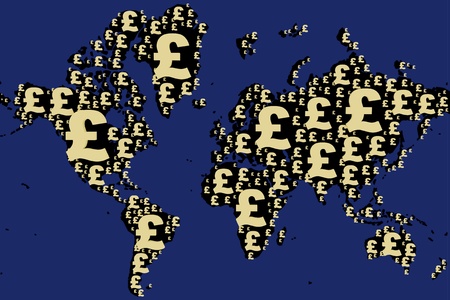 World map made with pound sign in blue backgroundの写真素材