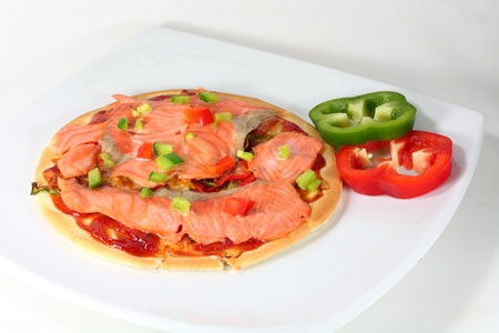 Homemade smoked salmon pizzaの写真素材