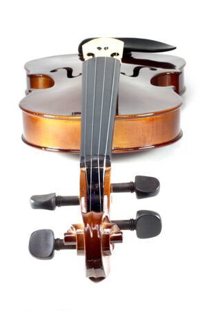Close-up violin on white backgroundの写真素材