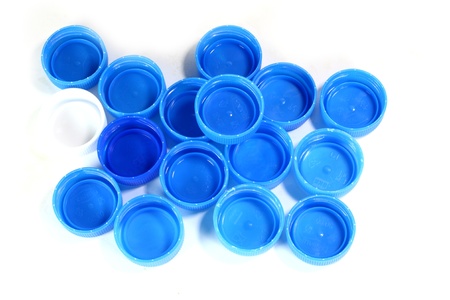 blue bottle lids isolated の写真素材