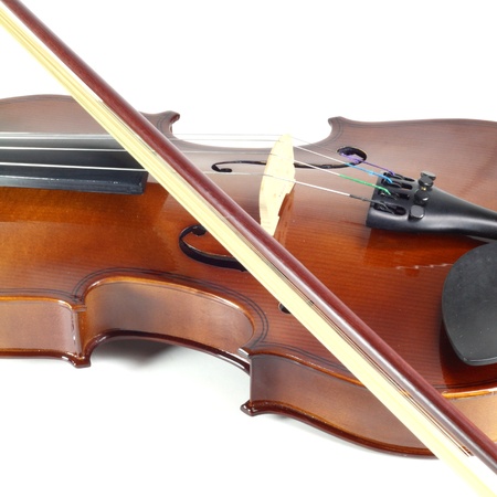 Close-up violin on white backgroundの写真素材
