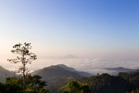mountains under sea of fog in the morningの写真素材