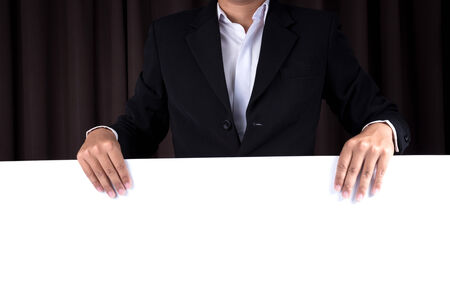 Business man hold blank signboardの写真素材