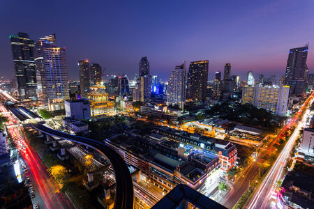 Bangkok,Thailand - 8 February 2014  Aerial view of modern buildings in Silom district at night on February 08, 2014 in Bangkok, Thailand  Silom is the famous business area in Thailand のeditorial素材