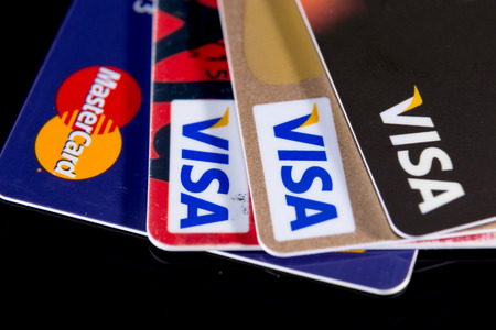 Bangkok,Thailand - 12 February 2014  Photo of VISA and master cards on white backgroundのeditorial素材