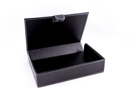 open black leather box isolated on white background