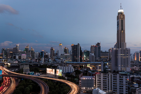 Bangkok,Thailand - 22 may 2014  Aerial view of Baiyok Tower II building and Express ways on may 22, 2014 in Bangkok, Thailand  Baiyok Tower II is the tallest building in Thailand with 328 4 m  のeditorial素材