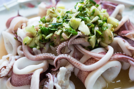 steamed squid with spicy sauceの写真素材