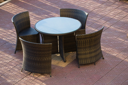 outdoor wicker tableの写真素材