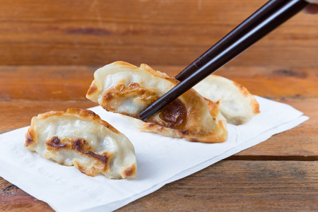 Fresh Gyoza with sauceの写真素材