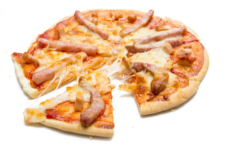 Homemade mixed sausage pizzaの写真素材