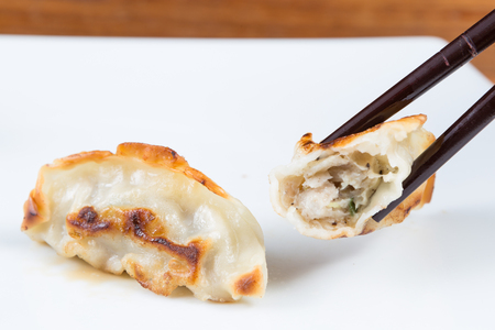 Fresh Gyoza with sauceの写真素材