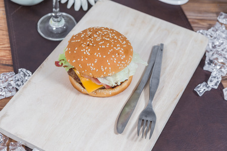 home made cheeseburgerの写真素材