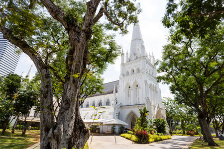 SINGAPORE - FEBRUARY 27, 2015: Day scene of St Andrew's Cathedral in Singapore. St Andrew's Cathedral is one of the famous tourist attraction in Singapore.のeditorial素材