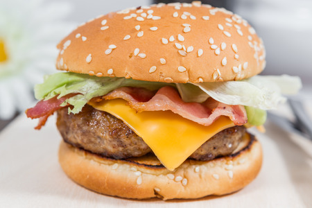 home made cheeseburgerの写真素材