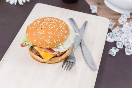 home made cheeseburgerの写真素材